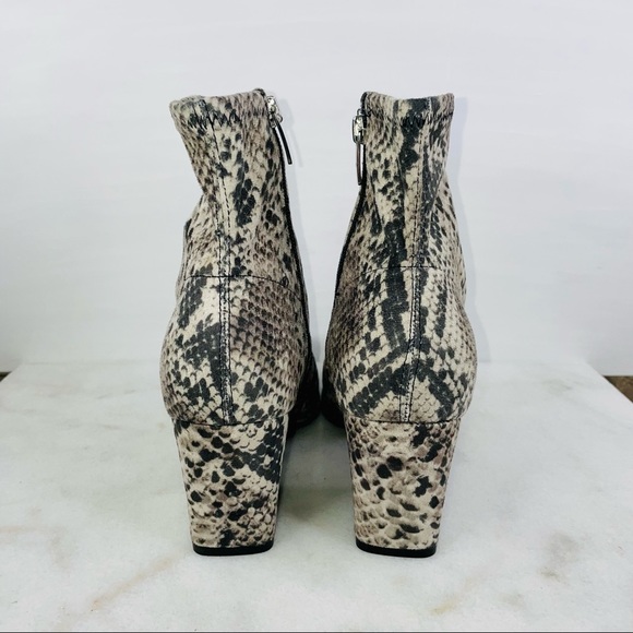 Marc Fisher Snake Print Leave Block Heel Stretch Ankle Sock Bootie - Picture 7 of 9